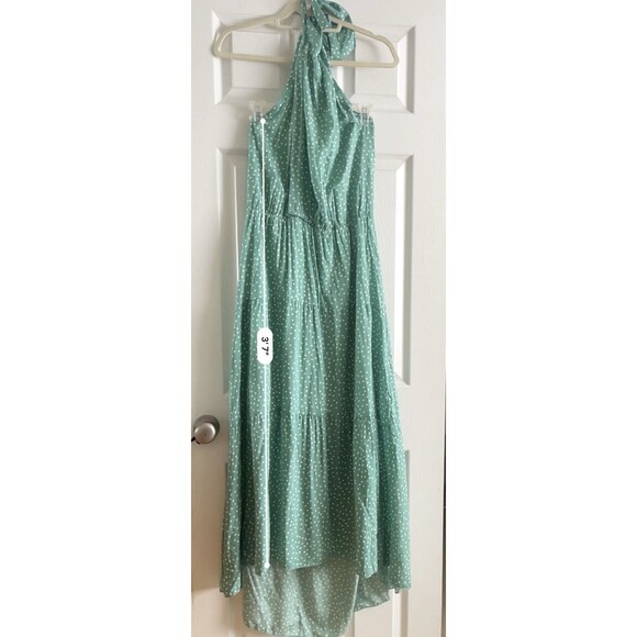 Teal Green/Blue Polkadot Halter Dress Maxi Sundress Secret Garden Womens Large - Picture 3 of 5